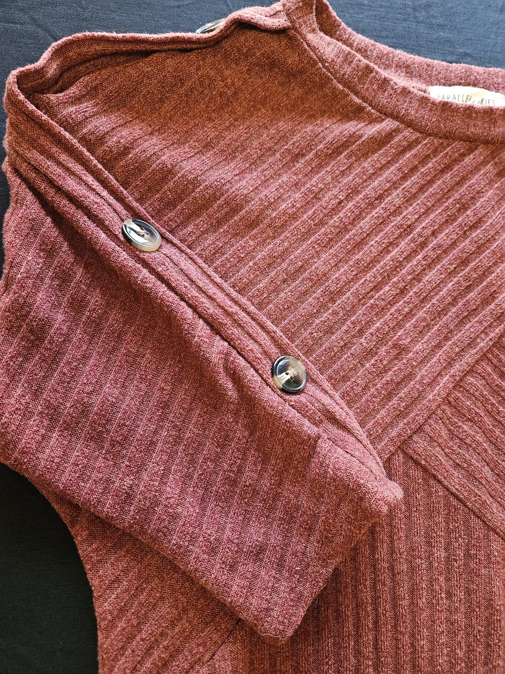 Ribbed Button-Sleeve Blouse in Dusty Rose - Picture 2 of 4